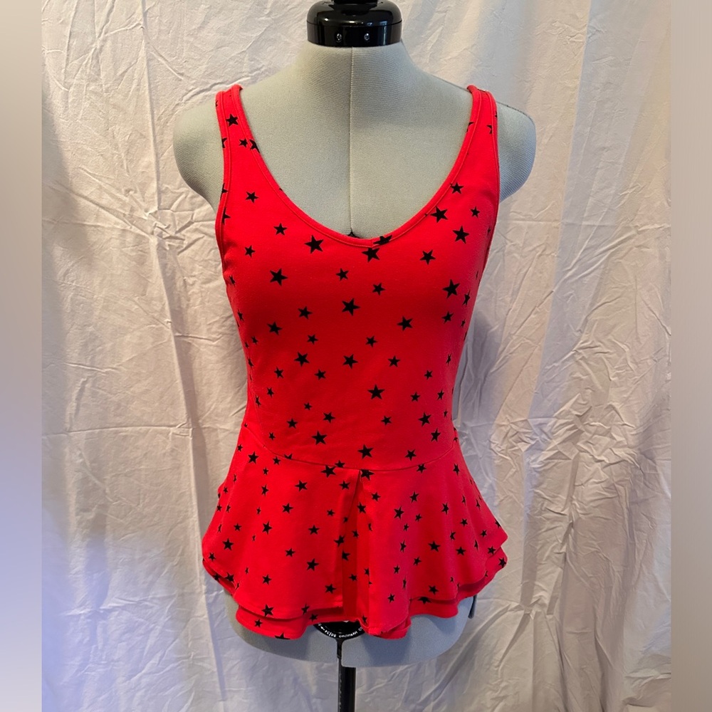 EXPRESS Red Star-Patterned Peplum Top